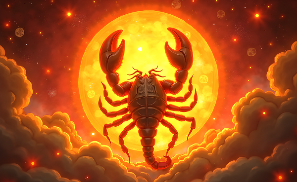 imagine fantasy cu un scorpion luminat de soare inconjurat de nori