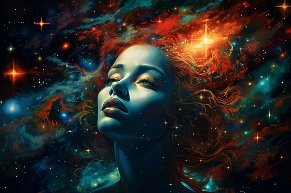 foto fantasy cu o femeie intre planete