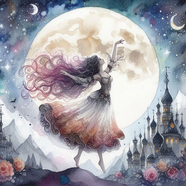 imagine fantasy cu fata care dansează in luna plina