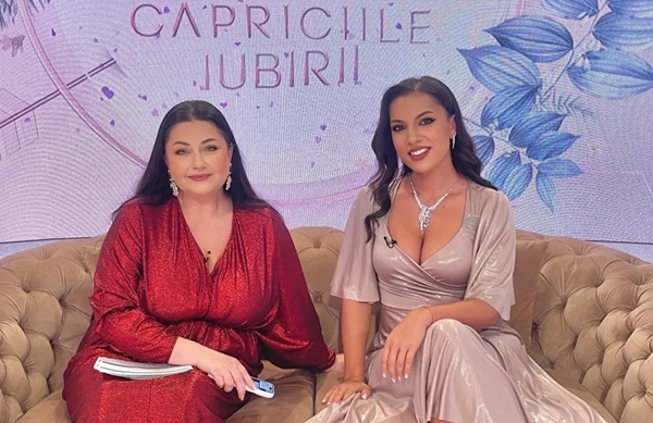 gabriela cristea alaturi de moderatoarea emisiunii mireasa capriciile iubirii pe canapeaua emisiunii