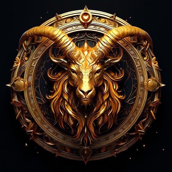 decoratiune in forma de capricorn, cu detalii aurii foarte bine reprezentate