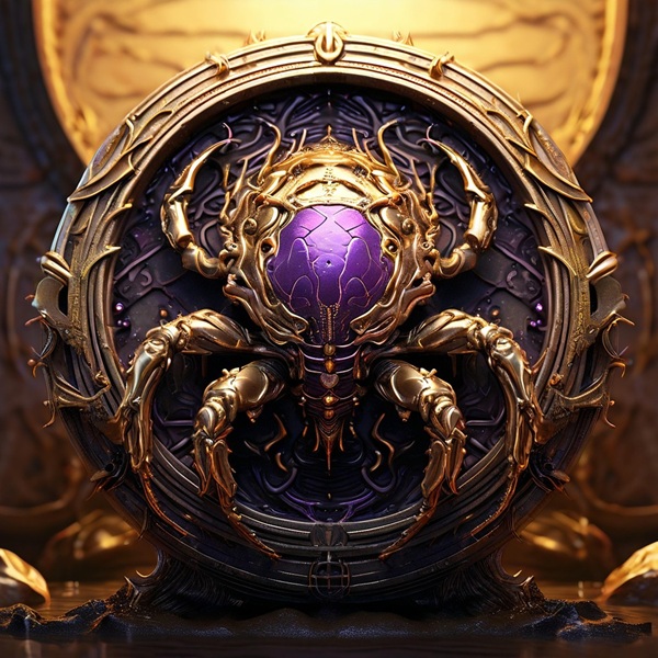 decoratiune in forma de rac din metale pretioase cu piatra mare violet