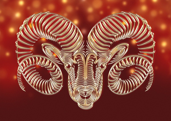 semnul zodiacal berbec creionat cu alb pe fundal rosu cu stele
