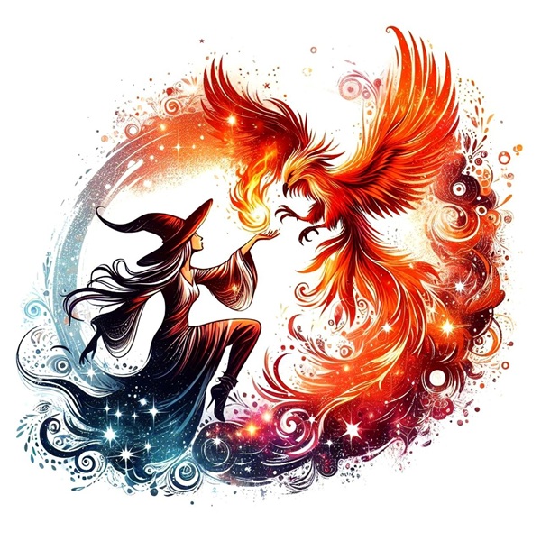 femeie care sta fata in fata cu o pasare phoenix