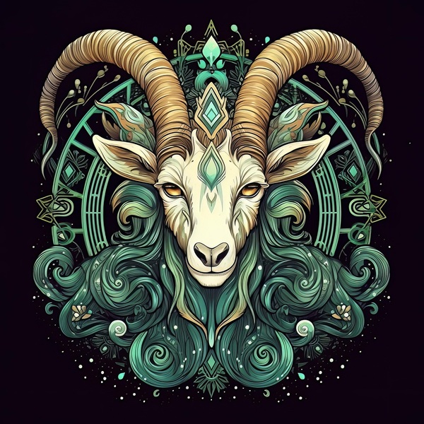 reprezentare a zodiei capricorn cu o cornuta pe fundal negru de culoare albastra