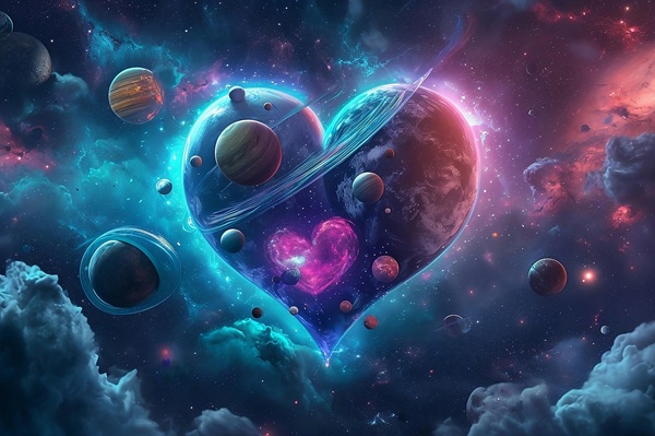 inima pe cer inconjurata de nori si de planete
