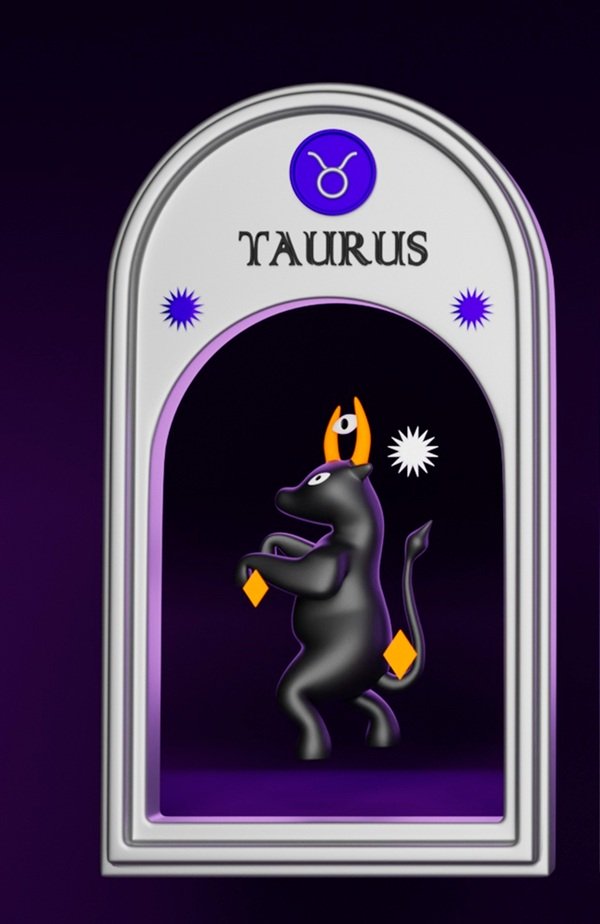 reprezentare 3 d a zodiei taur pe fundal mov