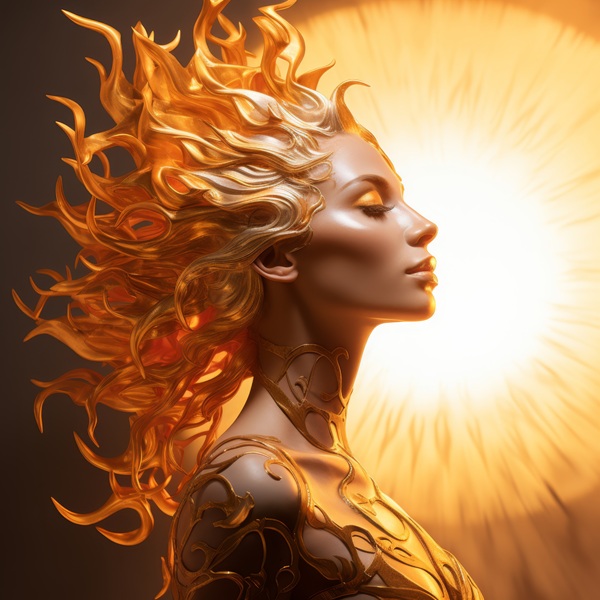 chip de femeie cu par format din raze de soare pe fundal luminos fantasy