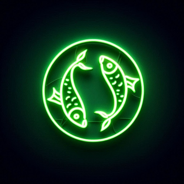 reprezentare a semnului zodiacal pesti neon verde pe fundal negru