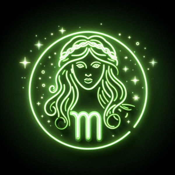 reprezentare a semnului zodiacal fecioara neon verde pe fundal negru