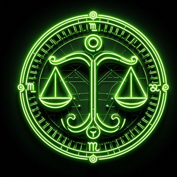 reprezentare a semnului zodiacal balanta neon verde pe fundal negru