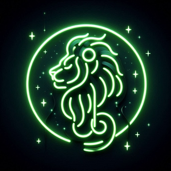 reprezentare a semnului zodiacal leu neon verde pe fundal negru