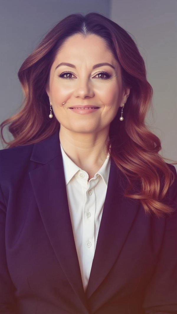 medicul corina aricescu imbracata in sacou maro cu parul lasat liber