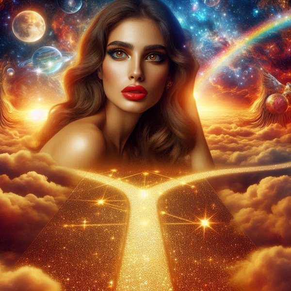 femeie satena cu machiaj la o rascruce de drumuri