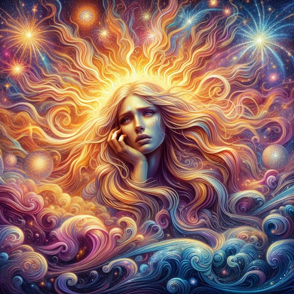 chip de femeie cu parul lung pe fundal fantasy