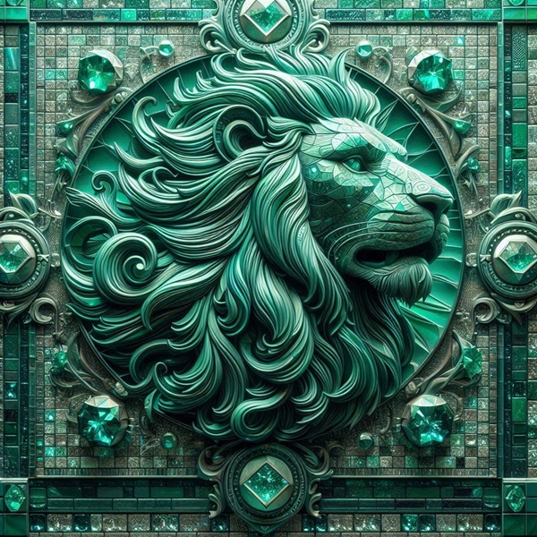 zodia leu formata din pietre de smarald pe fundal de diamant