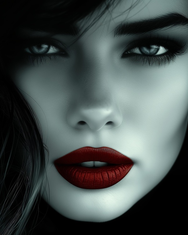 chip de femeie bruneta cu buze rosii