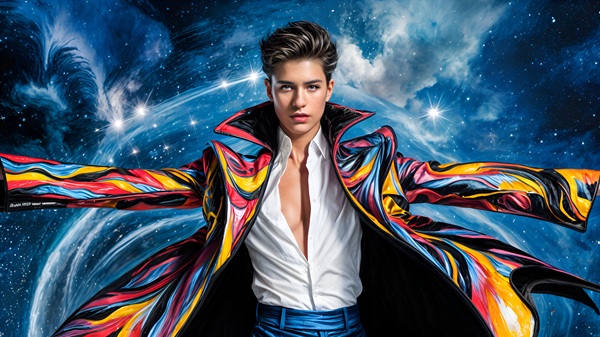 barbat brunet cu camasa alba descheiata imbracat in costum colorat