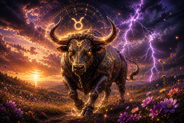 zodia taur inconjurata de tunete si fulgere in peisaj montan
