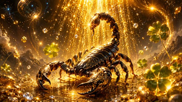 scorpion inconjurat de bogatie aur lichid trifoi cu patru foi si diamante