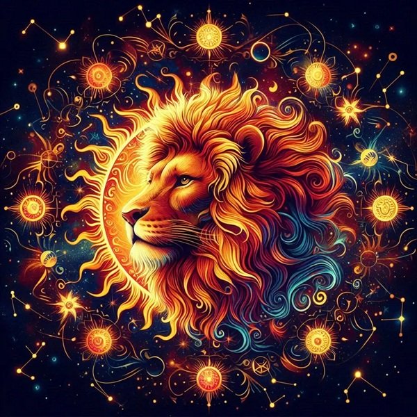 zodia leu pe fundal galaxy inconjurata de planete si stele