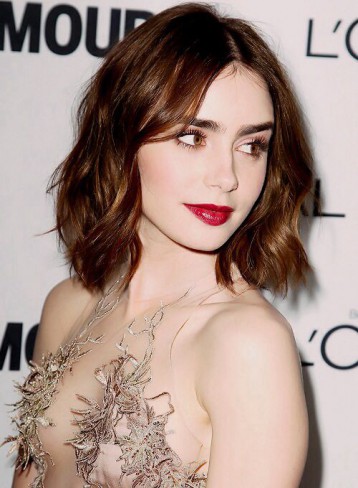 Lily Collins tunsa bob