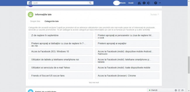 categorii Facebook