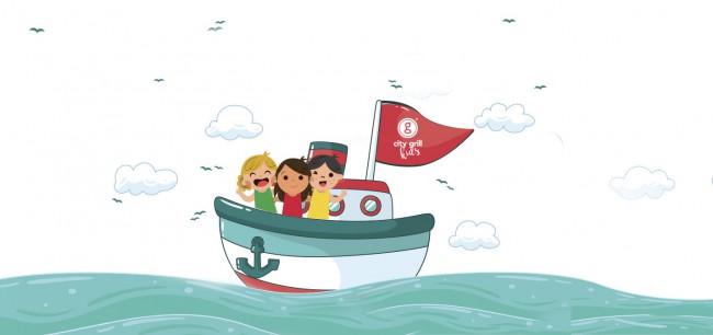 desen copii in barca