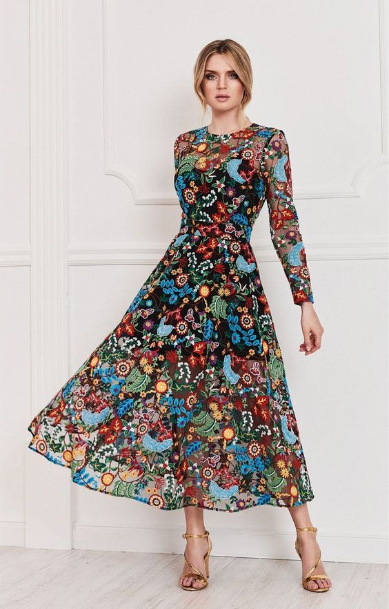 rochii-cocktail-rochie multicoloră cu flori