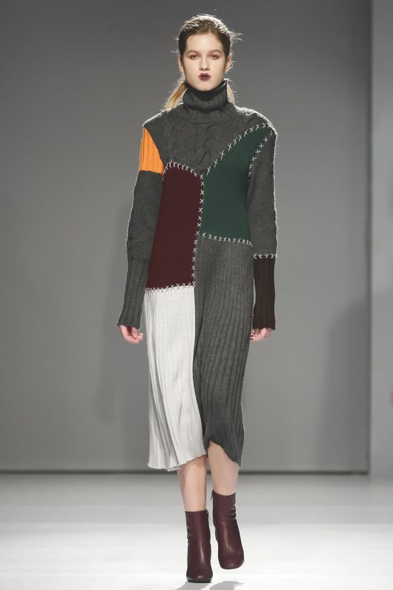 rochii-tricotate-2020-rochie lungă patchwork