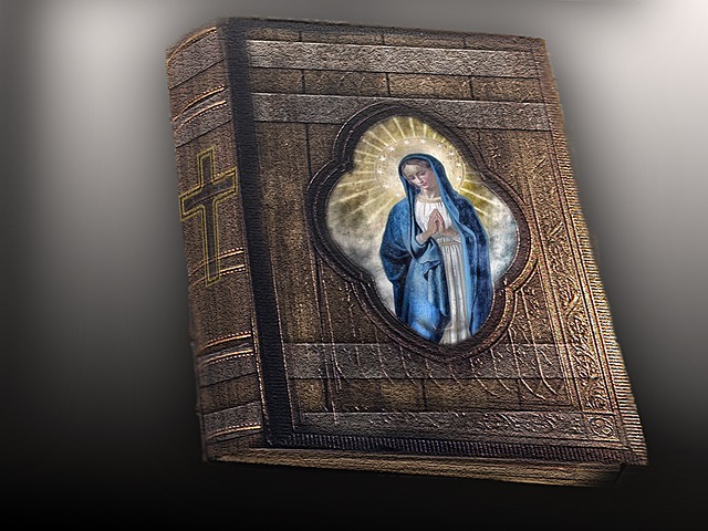 Biblia cu  Sfanta Maria pe copertă