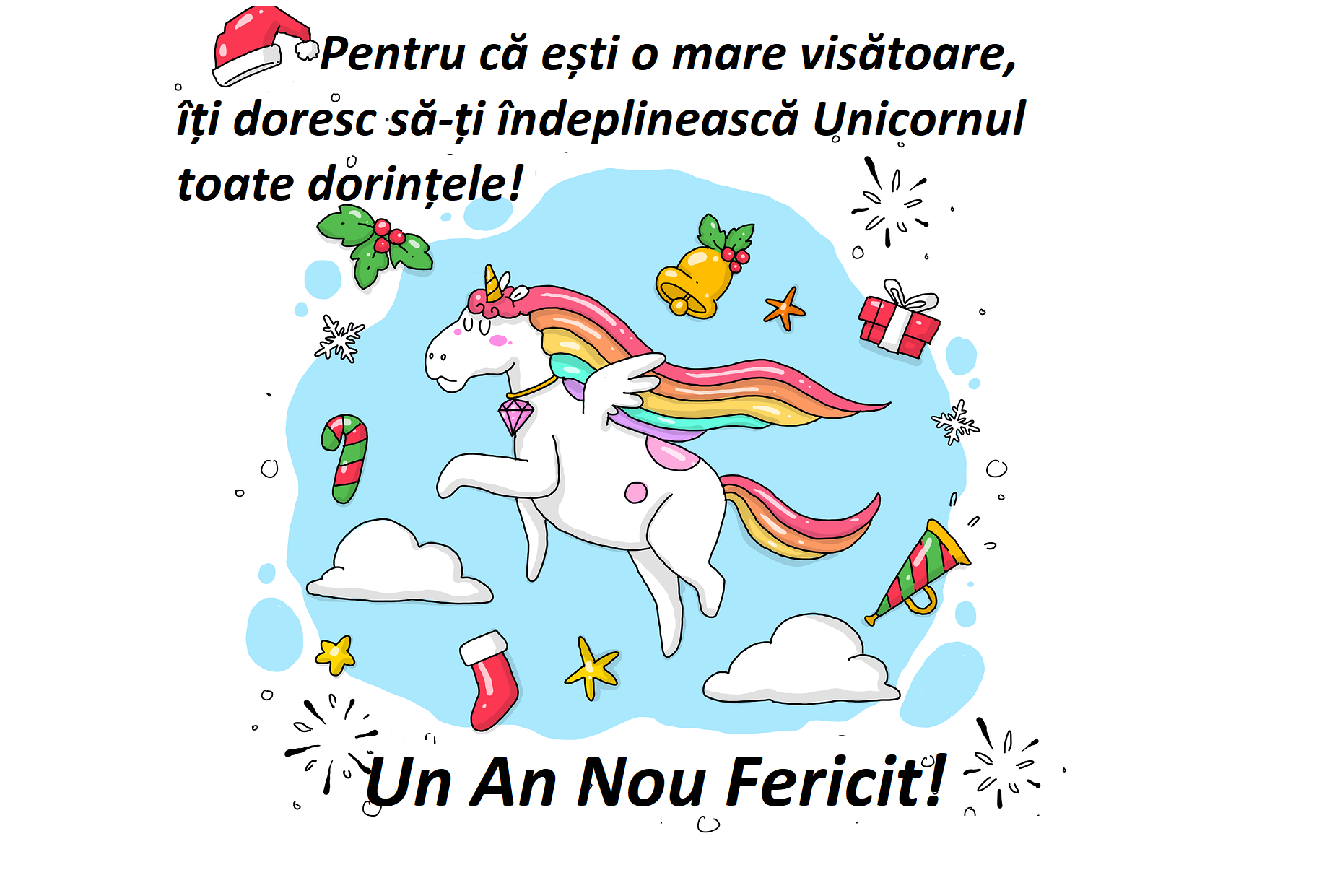 Felicitare de An Nou cu un Unicorn