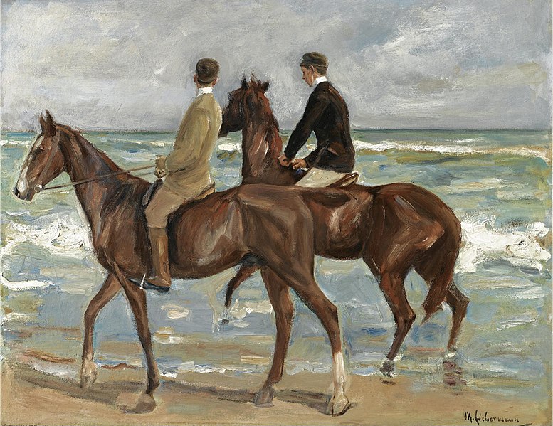 Doi călăreți pe malul mării-pictură de Max Liebermann