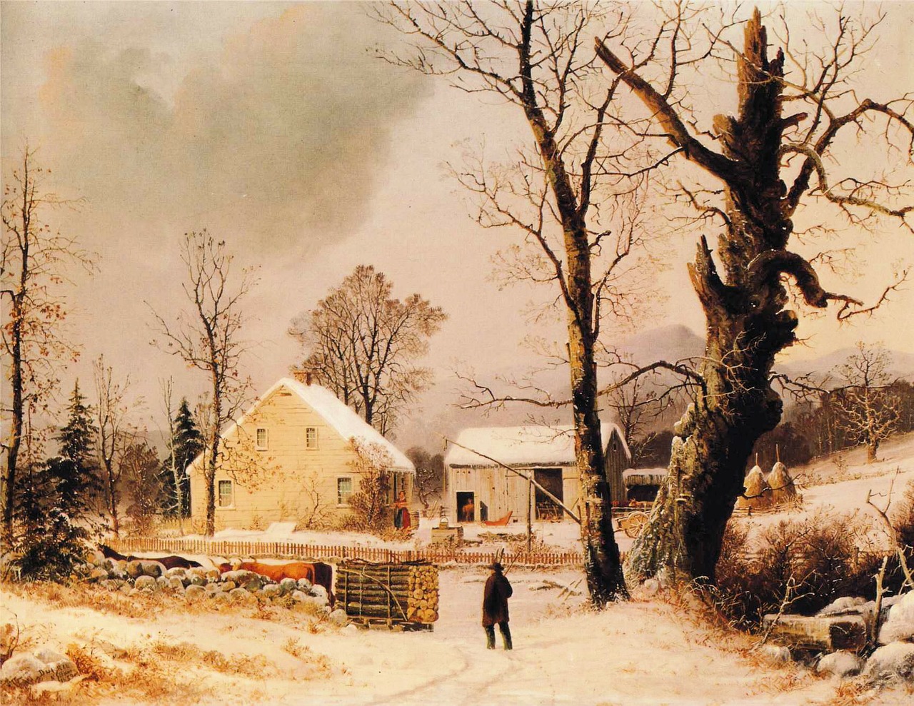Scene rurale de iarnă-pictură George Burrie