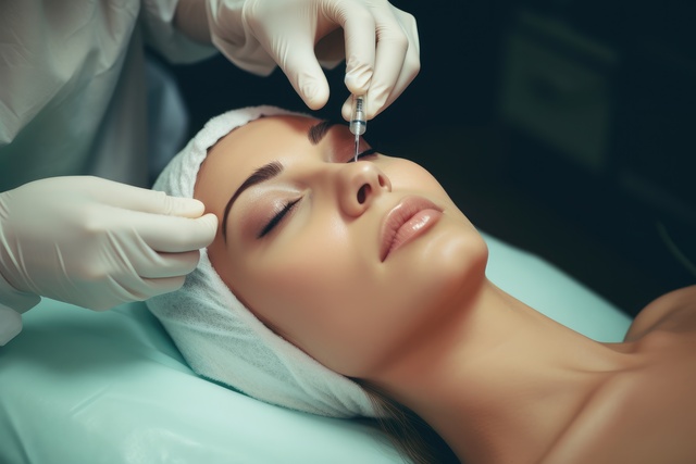 Femeie cu tratament facial cu injectii