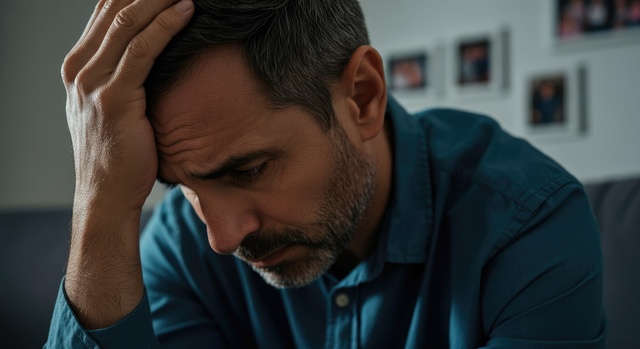 Barbat cu mana la cap