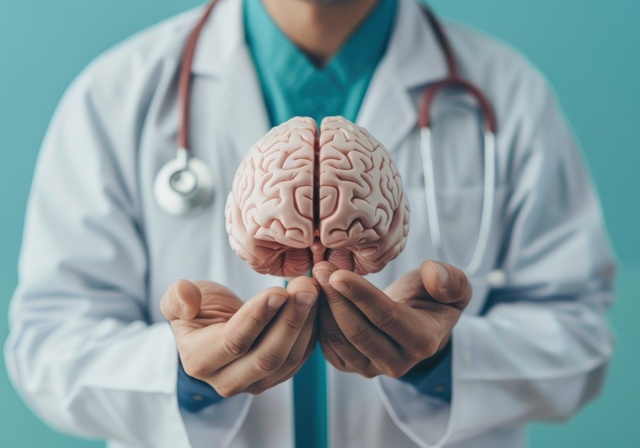 Doctor cu un mulaj de creier in mana