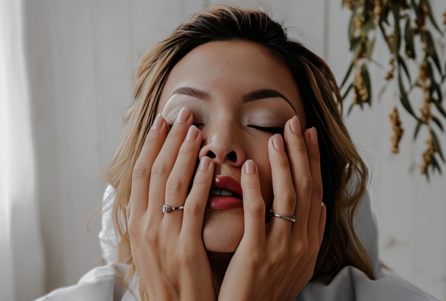 Femeie stresata cu mainile pe fata