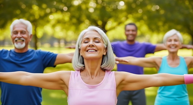 Persoane care fac inviorarea in parc