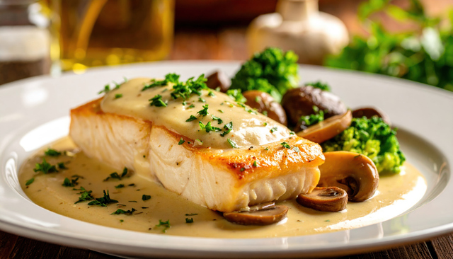 Halibut cu ciuperci