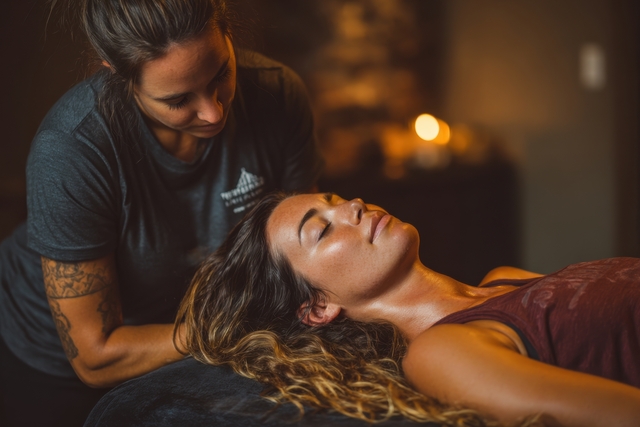 Femeie care face masaj la gat