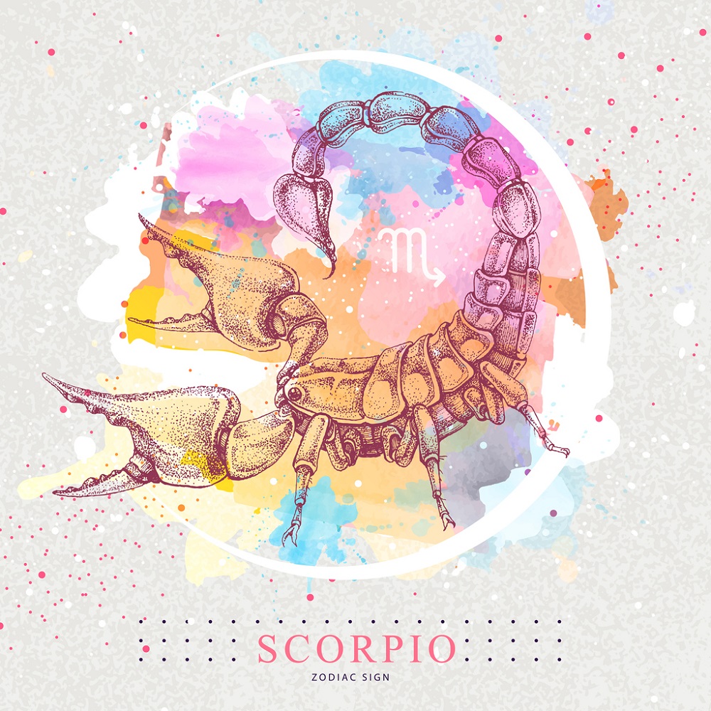 Ilustratie acuarela cu simbolul zodiei Scorpion