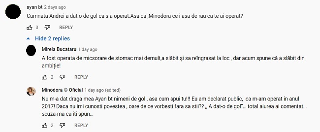 Discuția dintre Minodora și cea care a comentat urât de ea pe canalul emisiunii „Vorbește lumea”