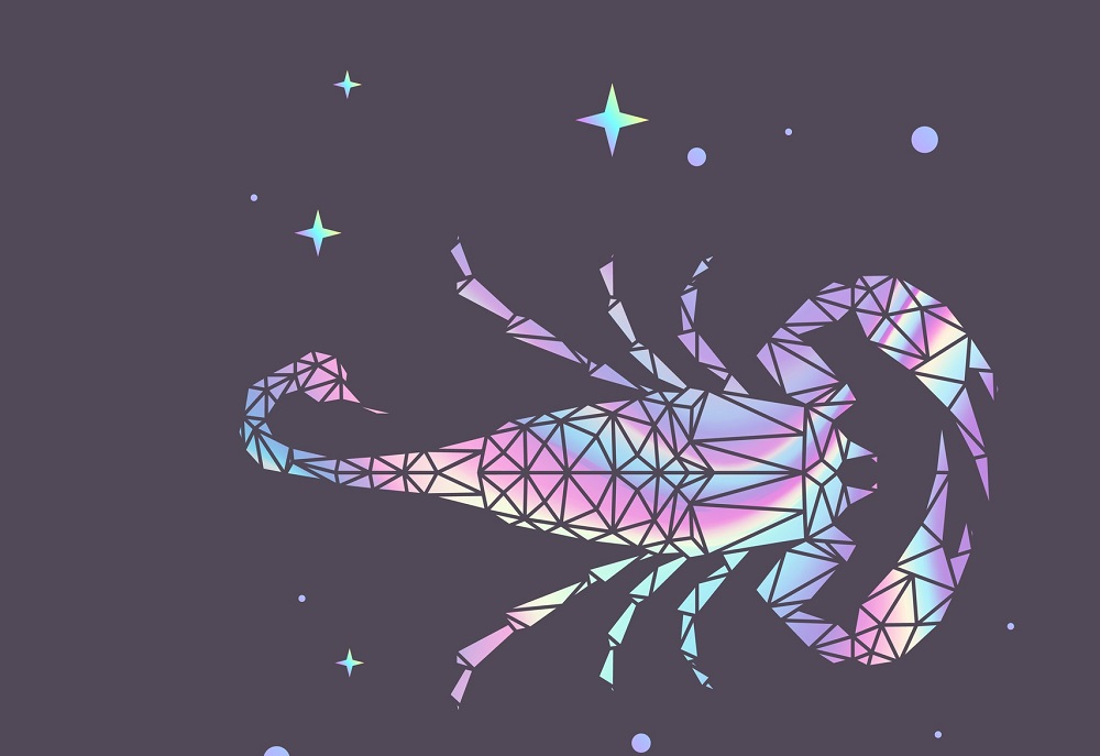 Semnul zodiei Scorpion, realizat din elemente holografice.