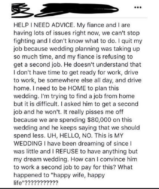 Mesajul femeii care a renunțat la job pentru pregătirile de nuntă.