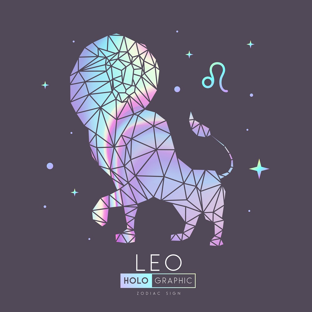 Semnul zodiei Leu, realizat din elemente holografice.