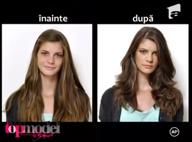 Laura Giurcanu la 14 ani, înainte și după transformarea de la Next Top Model