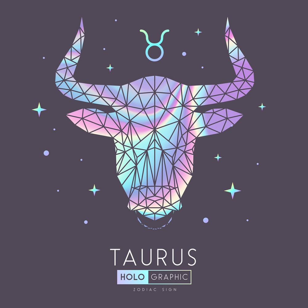 Semnul zodiei Taur, realizat din elemente holografice