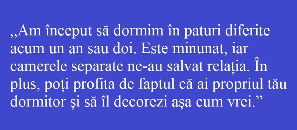 Una dintre experiențele celor care dorm separat de partenerul din cuplu.