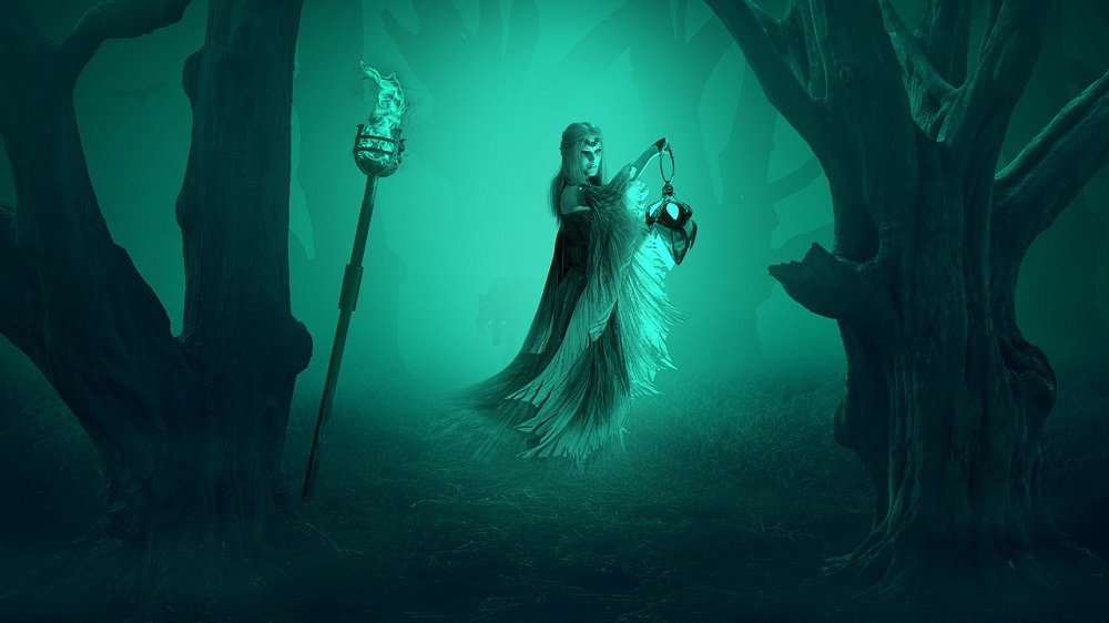 Ilustrație cu o femeie care pășește în întuneric, folosindu-se de o lampă.